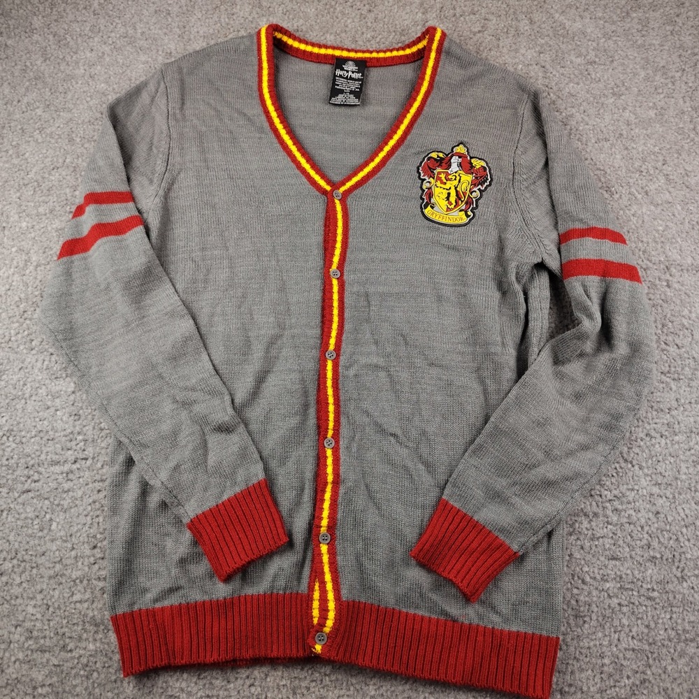 Harry Potter Gryffindor Cardigan Womens Large Grey Button Front Authentic EUC